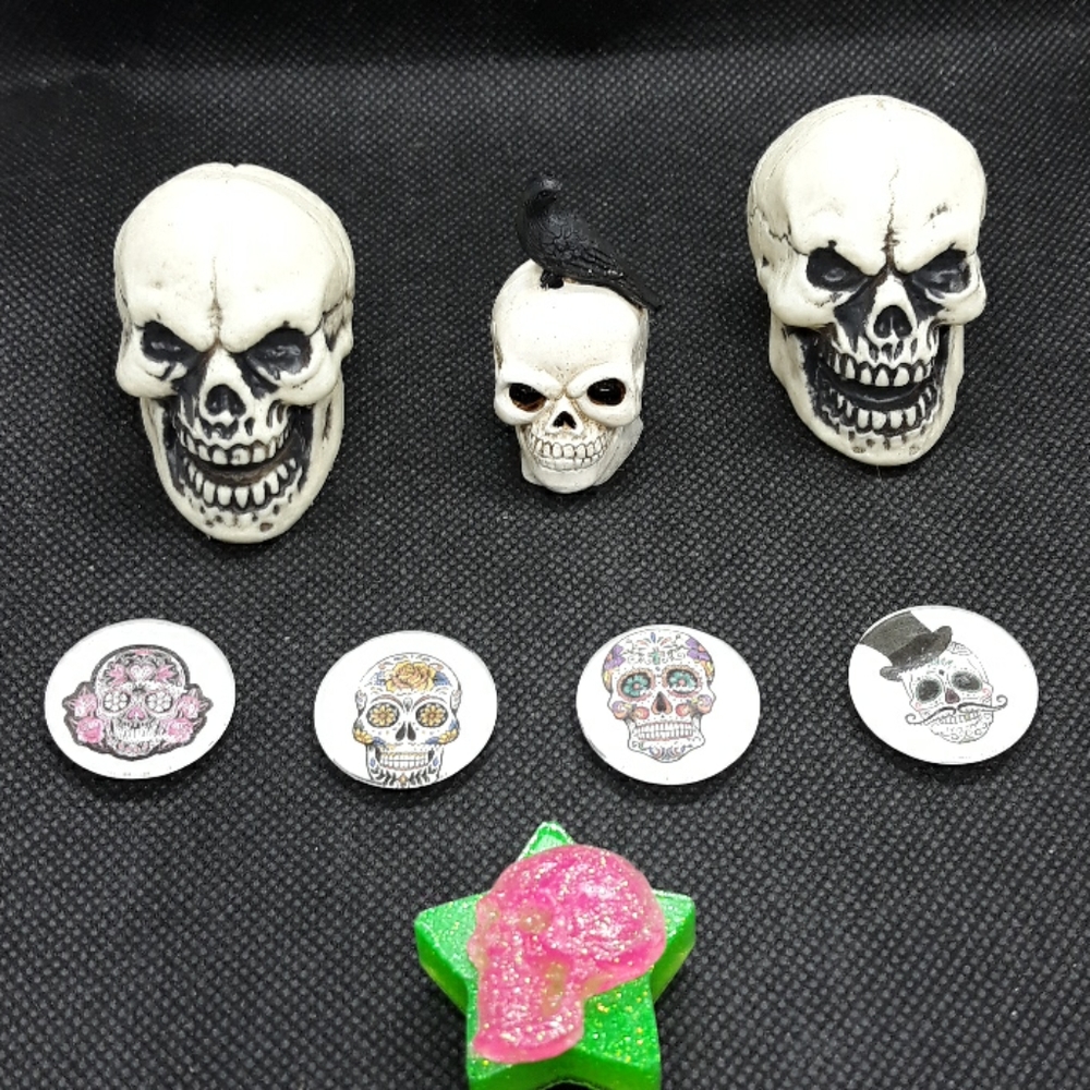Lot of 8 skull decorations (5 are magnets)